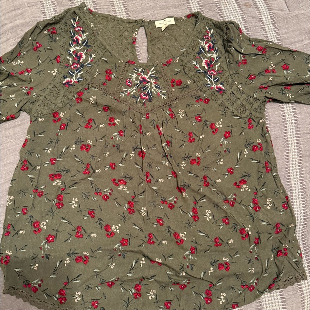 Floral Embroidered Green Top